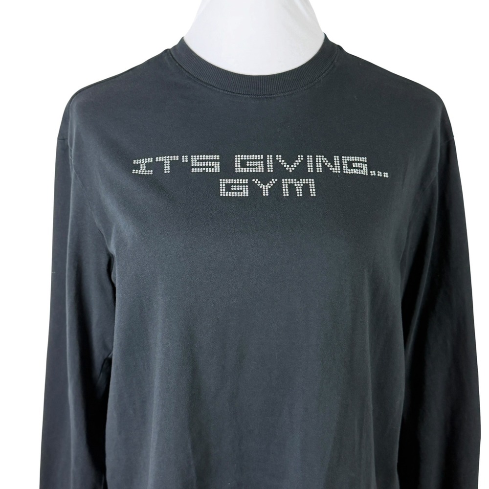Gymshark Women's Small "Its Giving...Gym" Rhinestone Long Sleeve T-Shirt Black - Picture 2 of 8